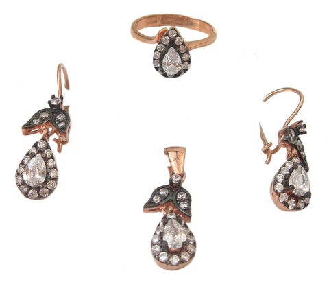 Antique rose gold plated silver set - Blooms of London - Designs inspired by nature