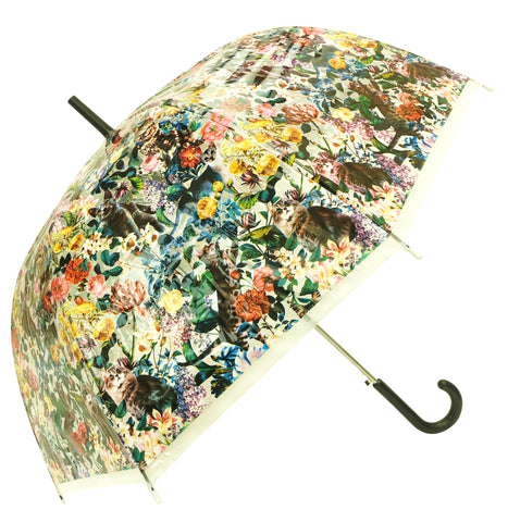 Cats in Floral Garden Transparent Umbrella - Blooms of London - Designs inspired by nature