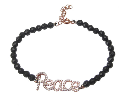 Faceted black onyx beaded bracelet with peace - Blooms of London - Designs inspired by nature