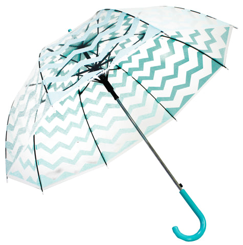 Chevron Style Turquoise Light Blue Transparent Umbrella - Blooms of London - Designs inspired by nature