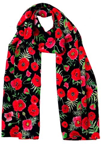 Floral Silk Scarve Crepe De Chine 100% with original floral prints, poppy, thistle, shamrock - Blooms of London - Designs inspired by nature