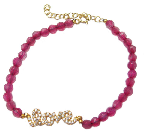 Pink beaded bracelet with love - Blooms of London - Designs inspired by nature