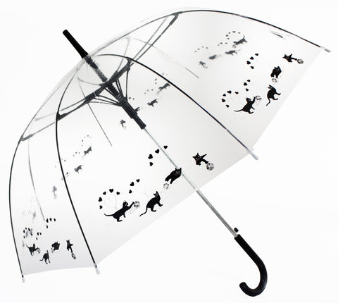 Black Cats Playing with wool knot Transparent Umbrella - Blooms of London - Designs inspired by nature