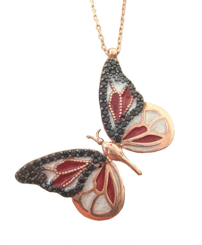 Enamel black and red butterfly necklace - Blooms of London - Designs inspired by nature