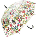 Puppies in Floral Garden Transparent Umbrella