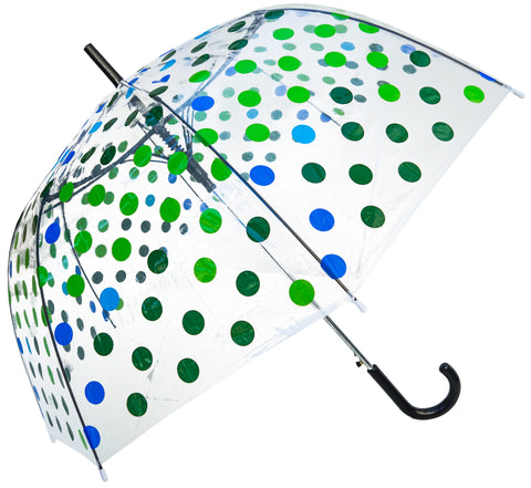Peacock Polka Clear Straight Umbrella - Blooms of London - Designs inspired by nature