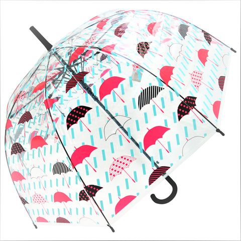 Red Umbrella and Rain Drops  Print Transparent Umbrella