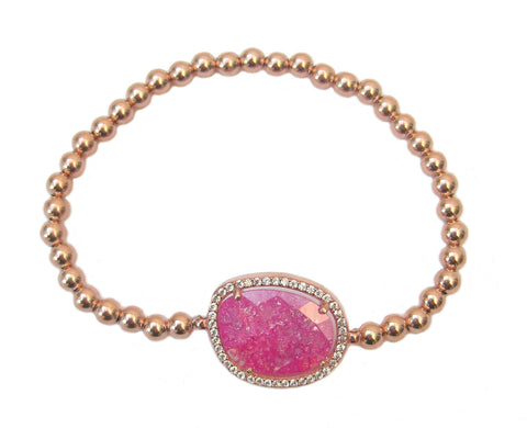 Oval candy pink semi-precious stone beaded bracelet - Blooms of London - Designs inspired by nature