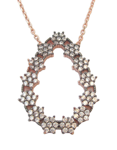 Oval shape 18 ct rose gold pendant with white crystals - Blooms of London - Designs inspired by nature