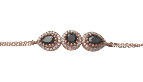 Rose gold plated bracelet with black charms - Blooms of London - Designs inspired by nature