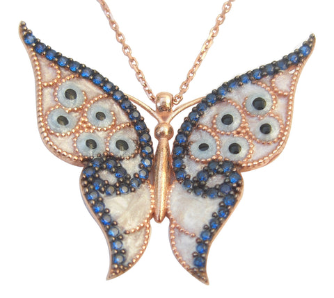 Dark blue enamel butterfly necklace - Blooms of London - Designs inspired by nature