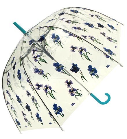 Iris Flower Print Blue Transparent Umbrella - Blooms of London - Designs inspired by nature