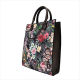 Cats in Floral Garden Print Tote Handbag