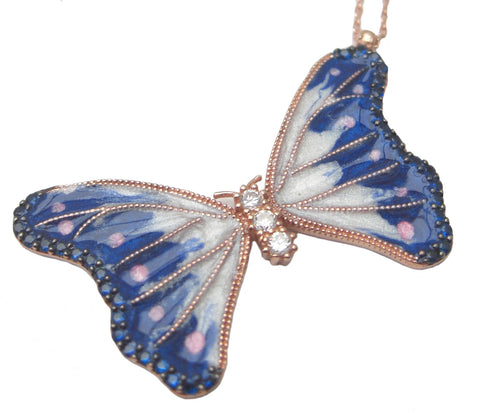 Rose gold blue enamel butterfly necklace - Blooms of London - Designs inspired by nature