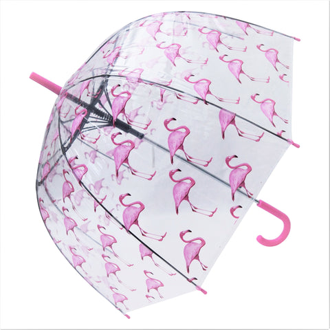 Flamingo Pink Transparent Straight Umbrella - Blooms of London - Designs inspired by nature