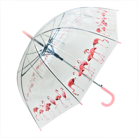 Flamingo Flocks Print Transparent Umbrella