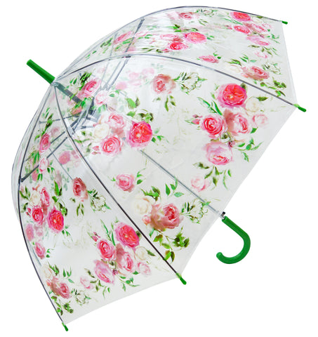 Pink Roses Print Transparent Umbrella