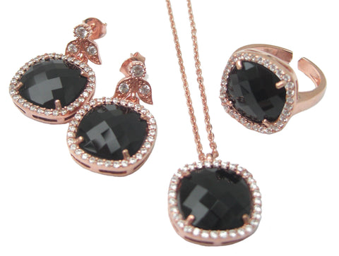 Black stone jewellery set - Blooms of London - Designs inspired by nature
